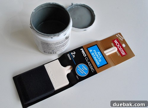 Give Your Wood Ceiling Beams A Gray Wash Makeover 11 Small test pot of Shaker Gray paint with minimal paint remaining after beam project