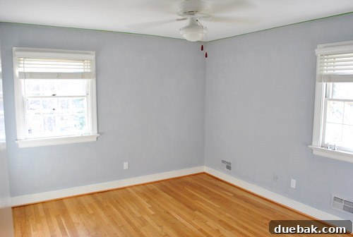 Unlock Your Glow: The Best Times to Use Tinted Primer 4 Guest bedroom walls after applying tinted primer, showing a pale blueish-purple hue