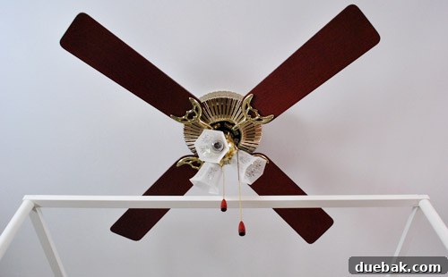 Bedroom view showing a large bed and the old ceiling fan