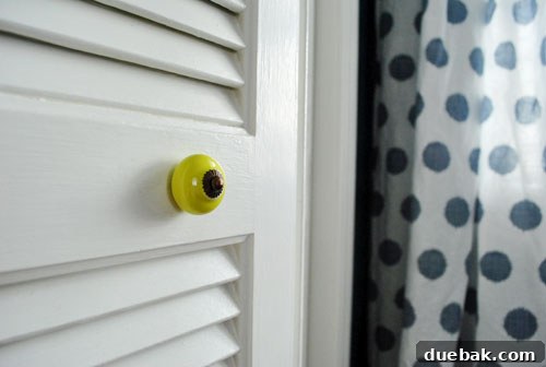 Close-up of guest room closet door with decorative knob