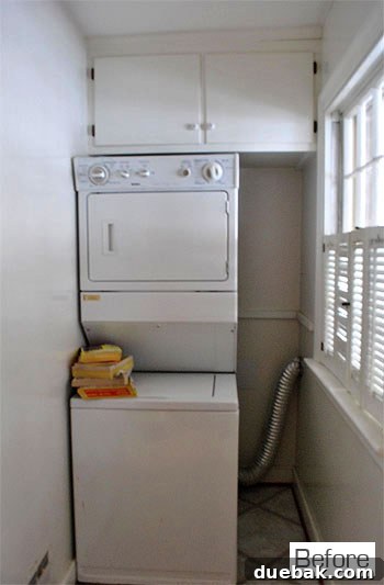 How to Permanently Repair Wall Cracks 6 Laundry room before renovation, showing original layout and appliances