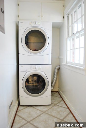 How to Permanently Repair Wall Cracks 9 Laundry room after initial upgrades: new appliances, removed shutters, frosted door