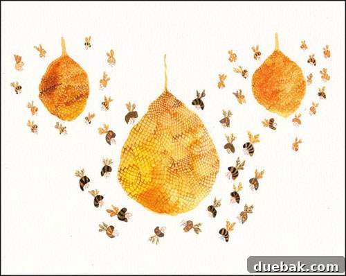 Three honey bee hives archival print
