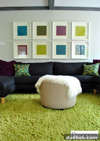A third perspective of the current living room, featuring the new area rug