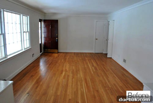 Before view of the future dining room and entryway from the opposite direction