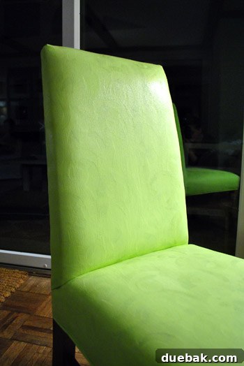 Transform Your Upholstery With Fabric Paint Medium 13 Close-up of the painted dining chair showing visible fabric swirls