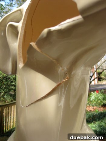 Close-up of misaligned ceramic pieces, highlighting the difficulty of the repair