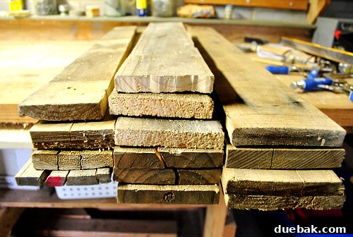 Small pile of salvaged and usable pallet wood planks for a DIY project