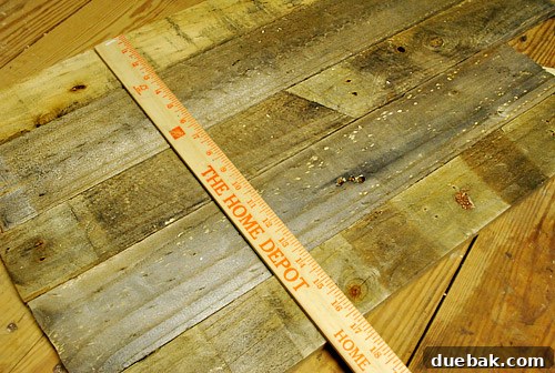 Five consistent width pallet wood planks selected for console table top