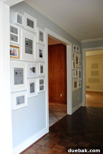 Gallery wall frames without art, showing structural layout