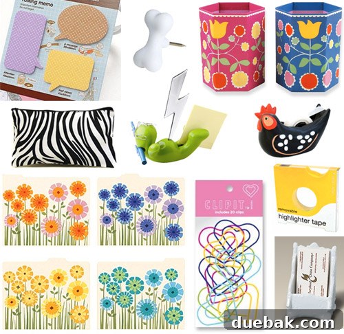 Fab Freebie: Unboring Your Day 2 The Office Stylist and Sorting With Style product display featuring colorful and elegant office organization items.