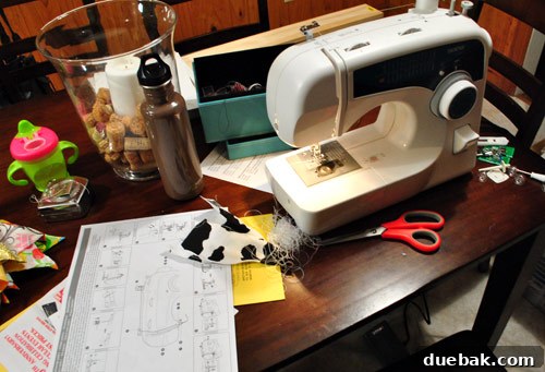Close-up of the Brother XL2600I sewing machine, ready for use.
