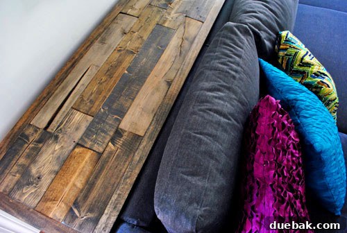 Finished Wood Console Table Top showcasing its distressed, rustic look and rich stain.