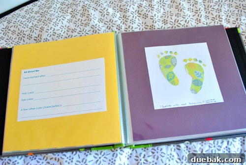 Gift the Canvas of Imagination 21 A page in the baby book showing placeholder footprint cutouts.
