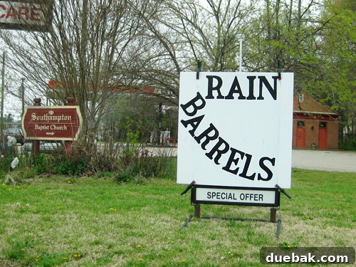 Easy Rain Barrel Setup 2 Sign advertising rain barrels for sale