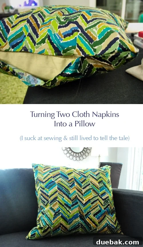 Turning two cloth napkins into a stylish throw pillow cover