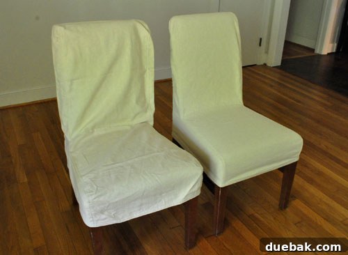 Side-by-side comparison of slipcover before and after washing