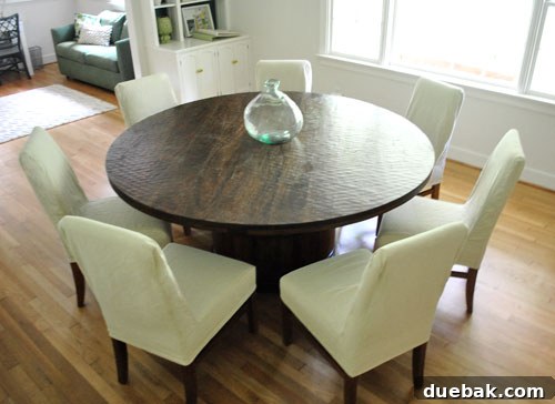 Dining room with new off-white slipcovers