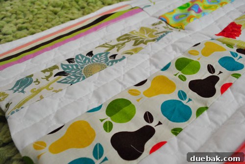Close-up of the finished patchwork quilt