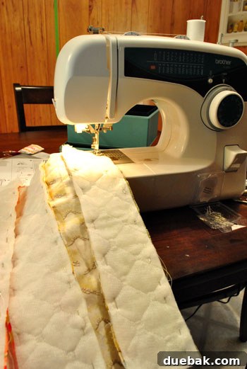 Sewn fabric strips laid flat, revealing the pattern
