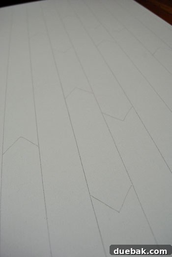 Close-up of angled lines creating prism shapes on canvas