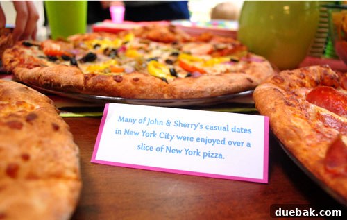 A pizza box with a custom card explaining its sentimental meaning for the hosts.