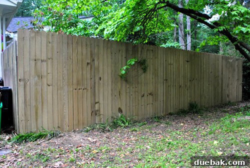 Crafting Your Perfect Property Border 16 A seamless, newly installed 6-foot wooden privacy fence standing tall in the backyard