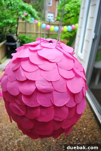 Craft Your Own Pull String Piñata 20 Close-up of the decorated pull-string piñata