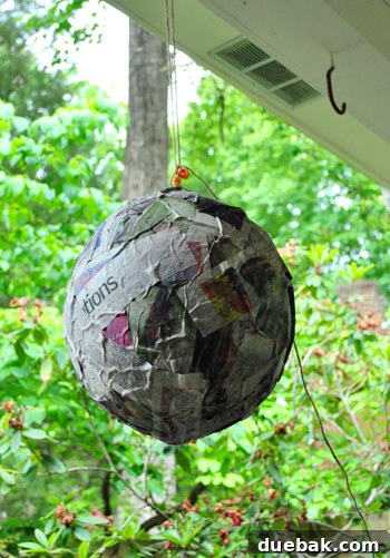 Craft Your Own Pull String Piñata 6 Paper mache piñata shell drying outdoors