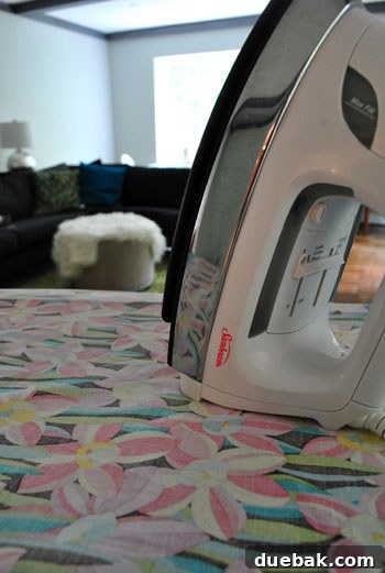 Ironing the fabric rectangles flat before sewing