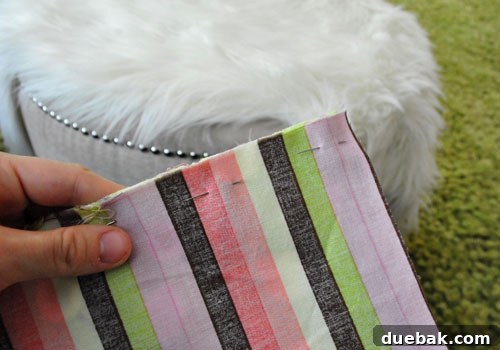 Fabric panels pinned together with wrong sides out