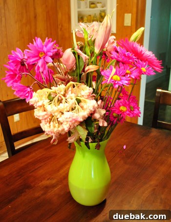 Fading flowers after a party, showing the natural lifecycle of blooms