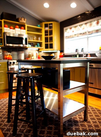 Kitchen island and rug by Dash & Albert in Kelly Moore's home