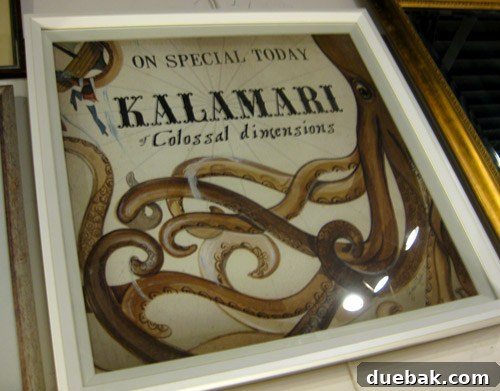 A captivating and artistic print, possibly depicting 'Kalamari,' displayed in the Antique Mall.