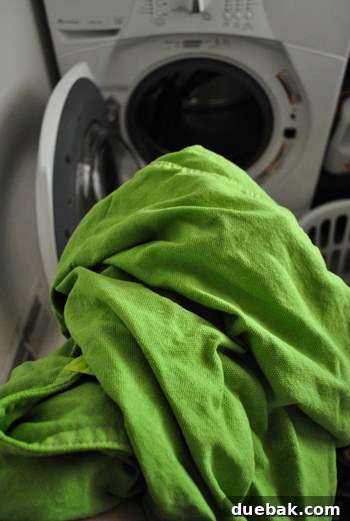 First successful green dye batch in washing machine