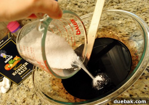 Adding salt to the brown dye mixture