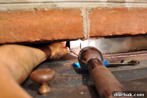 Tight space around the wood stove bolts