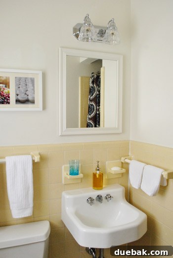 Shedding New Light on Our Bathroom 2 Old traditional light fixture in guest bathroom