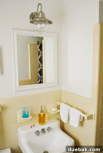 Shedding New Light on Our Bathroom 21 The new light fixture without the cage in the bathroom