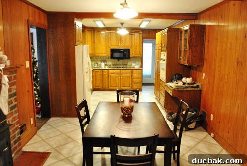 Removing Cabinets and Repairing Vinyl Flooring 4 Older photo of the kitchen during the holiday season, from a different angle