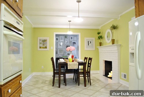Revamping Our Wood Paneling with Paint 5 Kitchen walls painted in warm golden green color