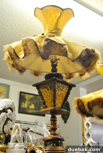 Old, furry table lamp with an unusual design