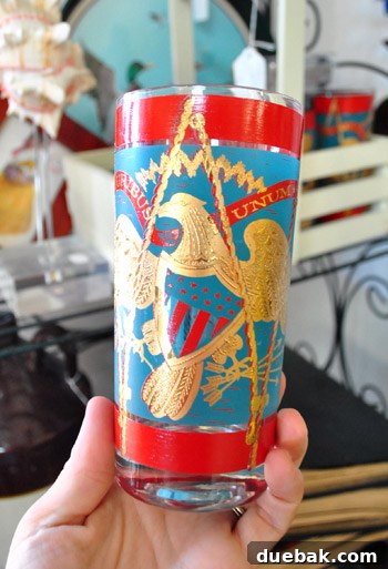Set of vintage teal and red drinking glasses