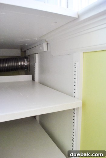 Close-up of shelf lip for preventing items from falling