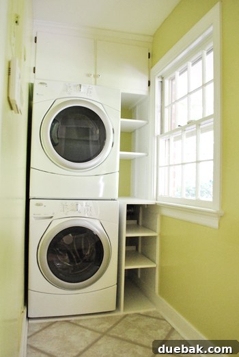 View of the 2-inch gap between appliances and shelves