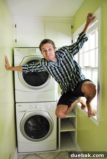 Demonstrating narrow laundry room width