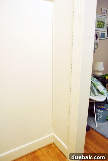 Empty closet with shelves removed, showing the initial stage of preparing for paint