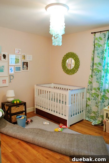 Pack and play set up in the master bedroom, showing a family's effort to create a safe painting environment for parents