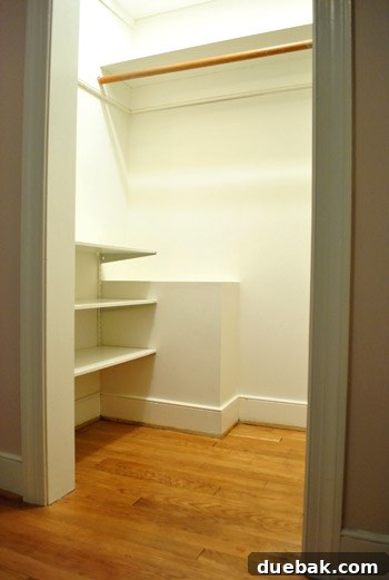 Empty closet space in Clara's nursery, ready for painting and renovation
