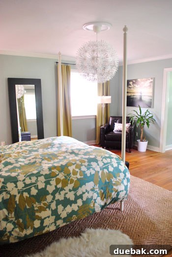 From Drab to Fab: Spray Paint Frame Makeover 19 Bedroom with leafy duvet cover and newly framed art